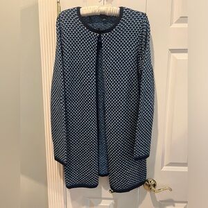 Ann Taylor Factory Long Sweater Navy/Teal/White Size Medium Open Front